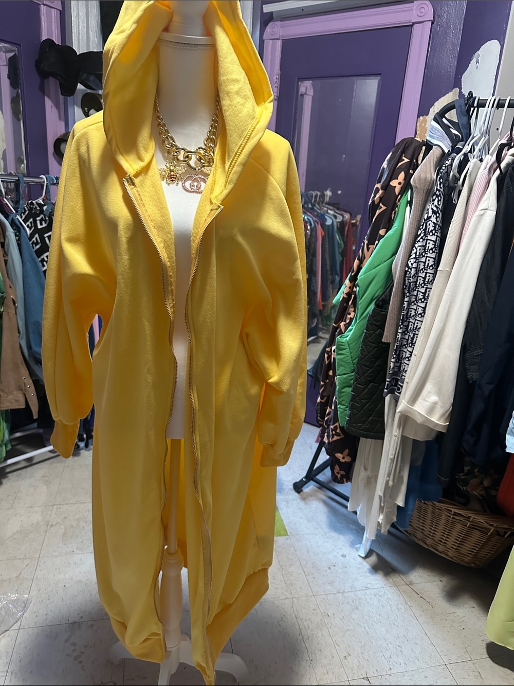Long Hooded Yellow Coatigan - Women